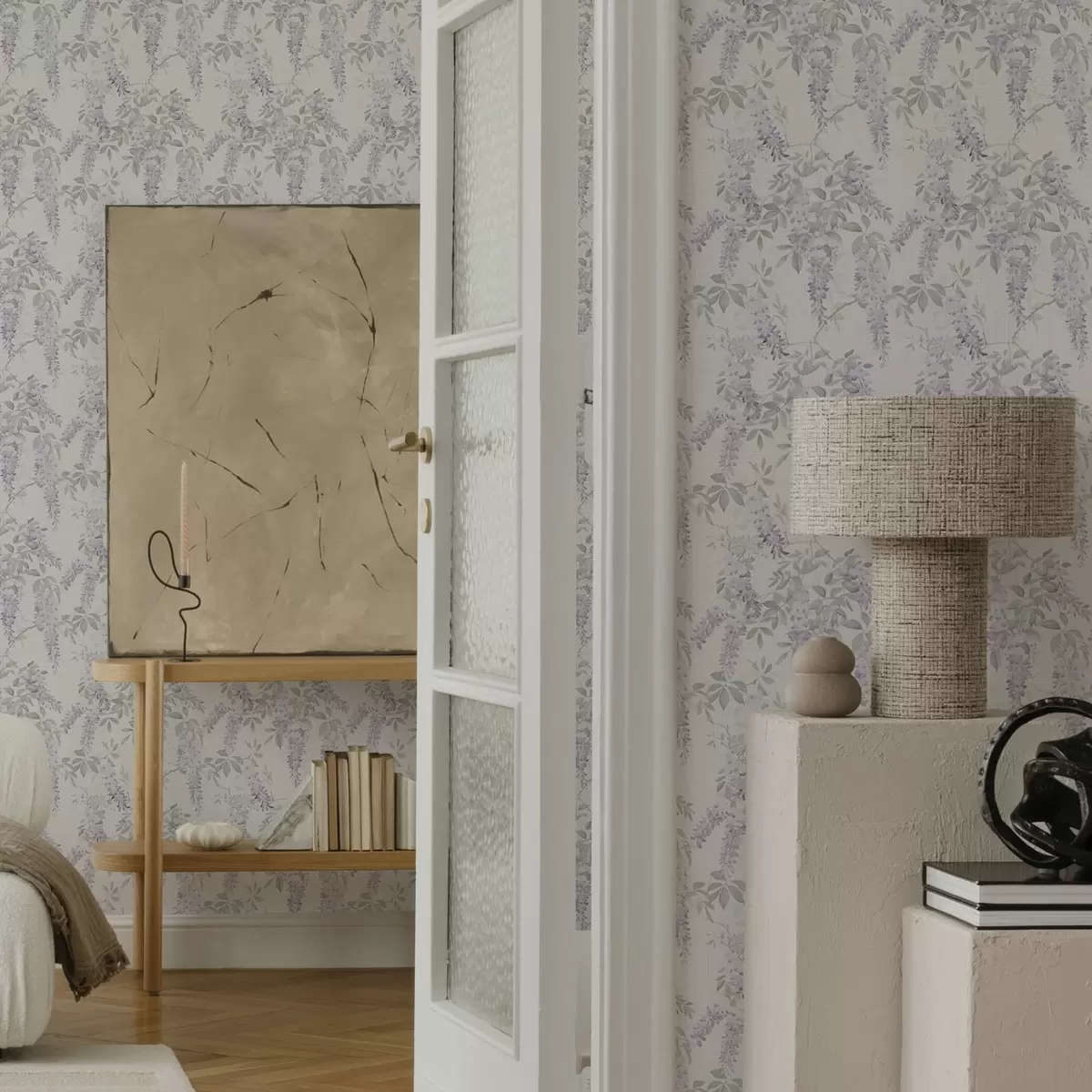 Wallpaper Lilac wisteria on white background, watercolor style a00239