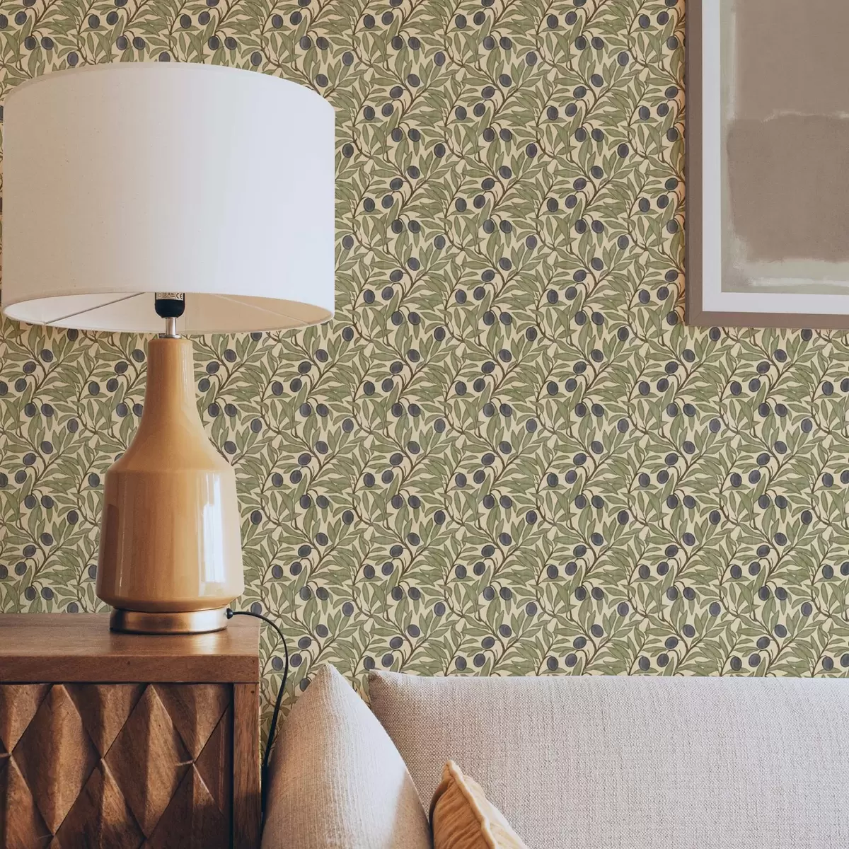 Wallpaper Olives on branches in warm olive palette a00246