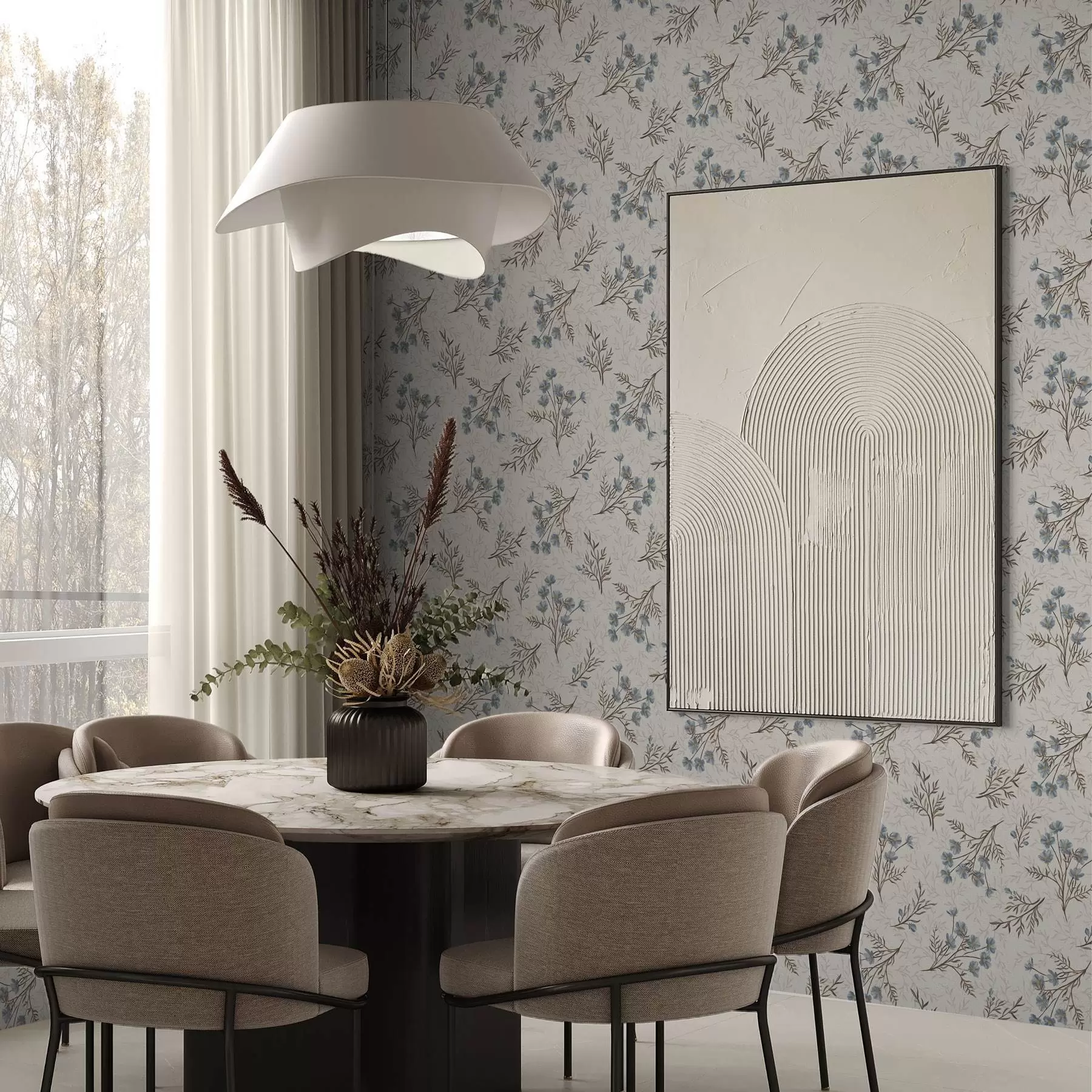 wall murals Small blue flowers with brown branches a00265