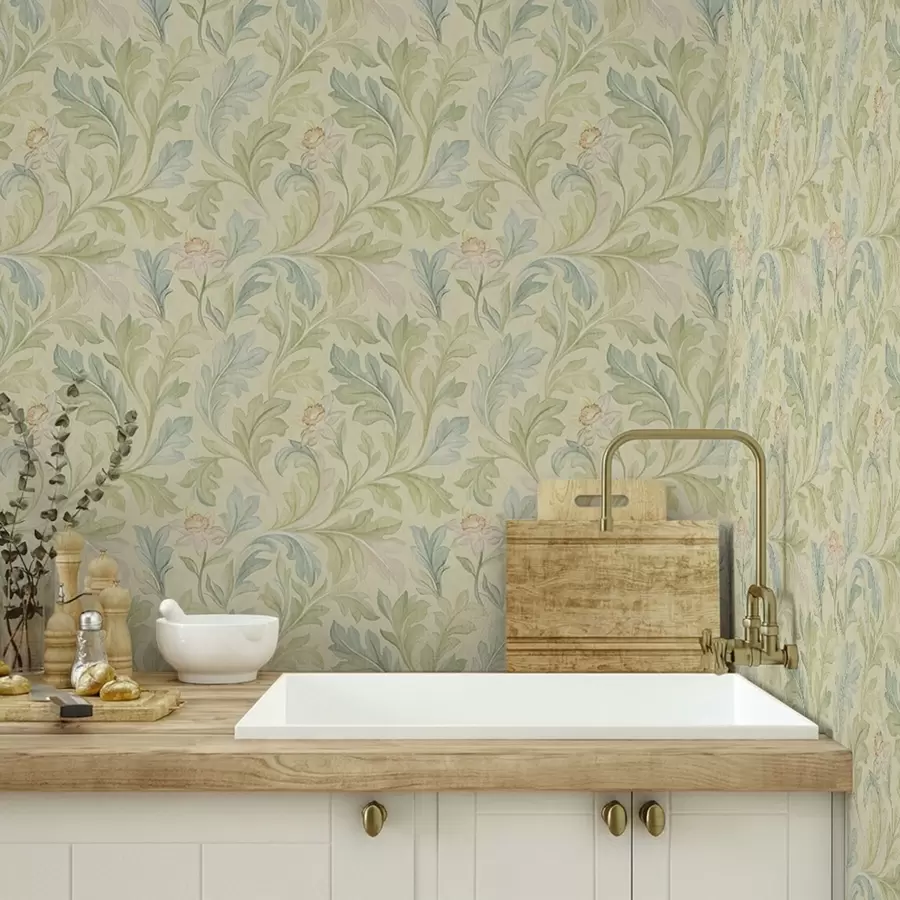 wall murals Vintage leaves on yellowish background, soft colors a00277v1