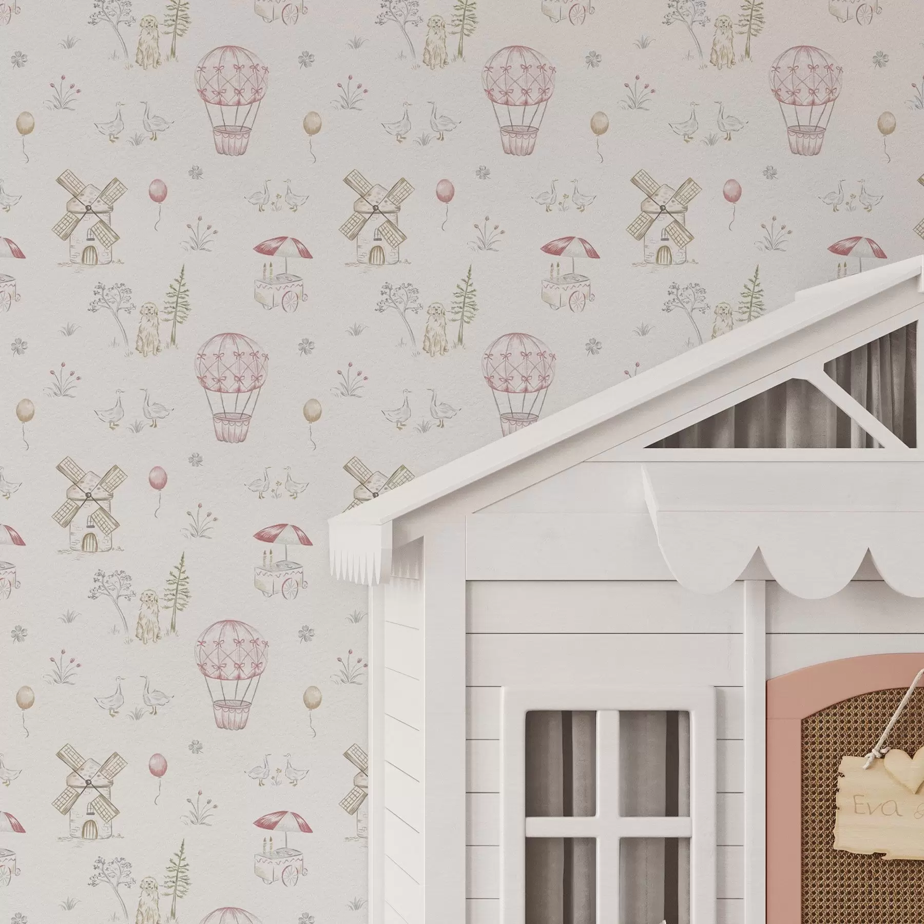 wall murals Children's illustrations: Dog, ducks, balls, mill a00278
