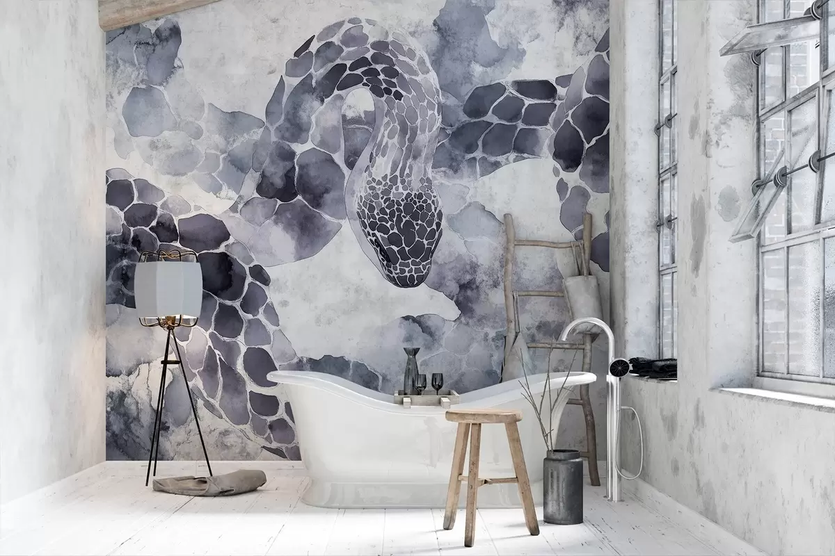 wall murals Snake silhouette, watercolor style, blue colors w04113