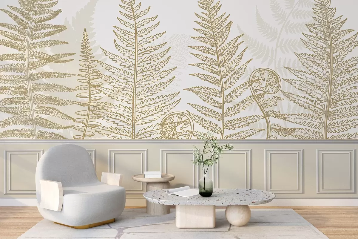 wall murals leaves, plants, fern, light, botanical, graphic w04239