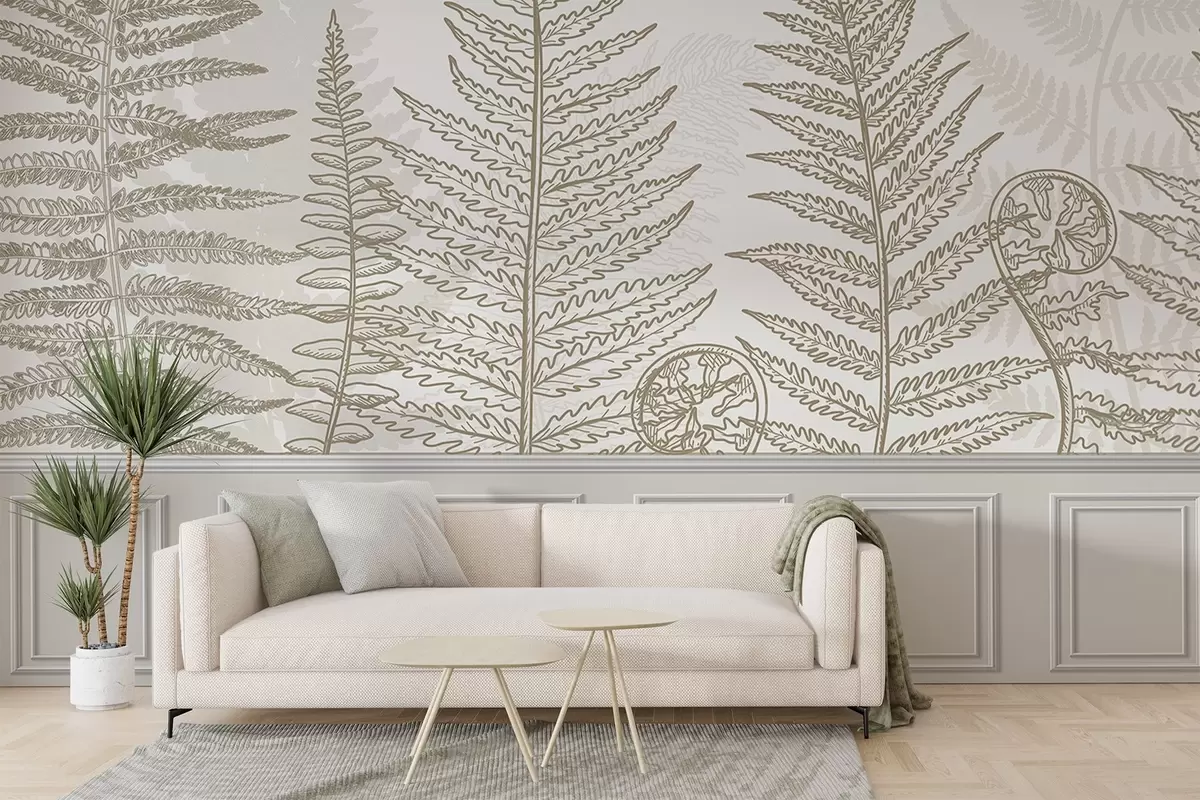 wall murals leaves, plants, fern, light, botanical, graphic w04239v2