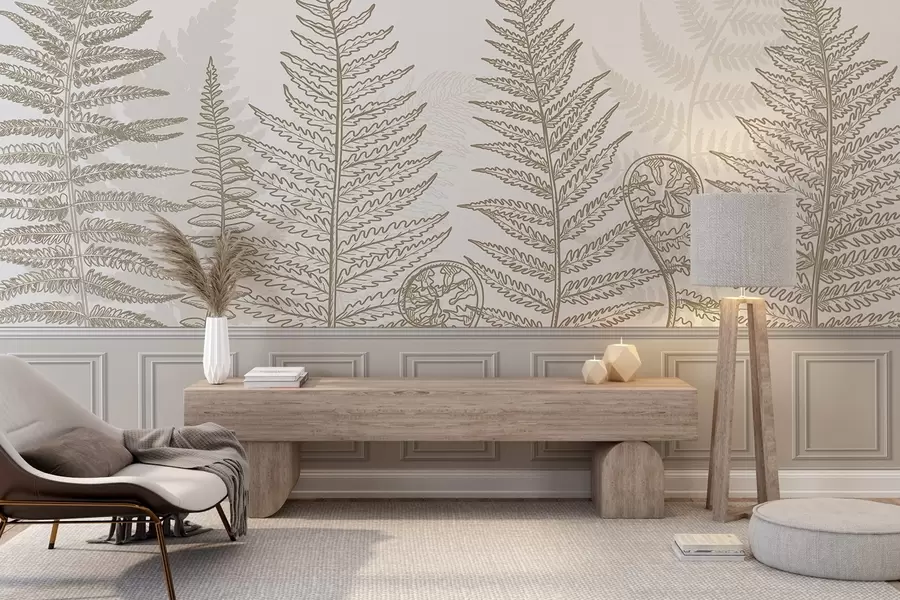 wall murals leaves, plants, fern, light, botanical, graphic w04239v2