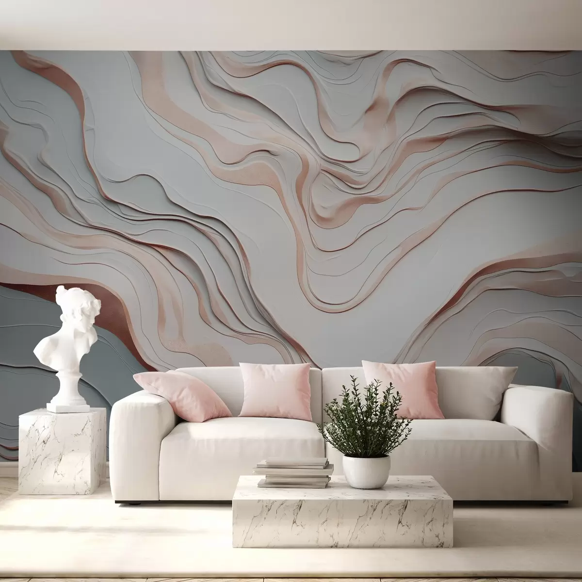 wall murals layers, waves, abstraction, pink, grey, soft shapes, w04255v1