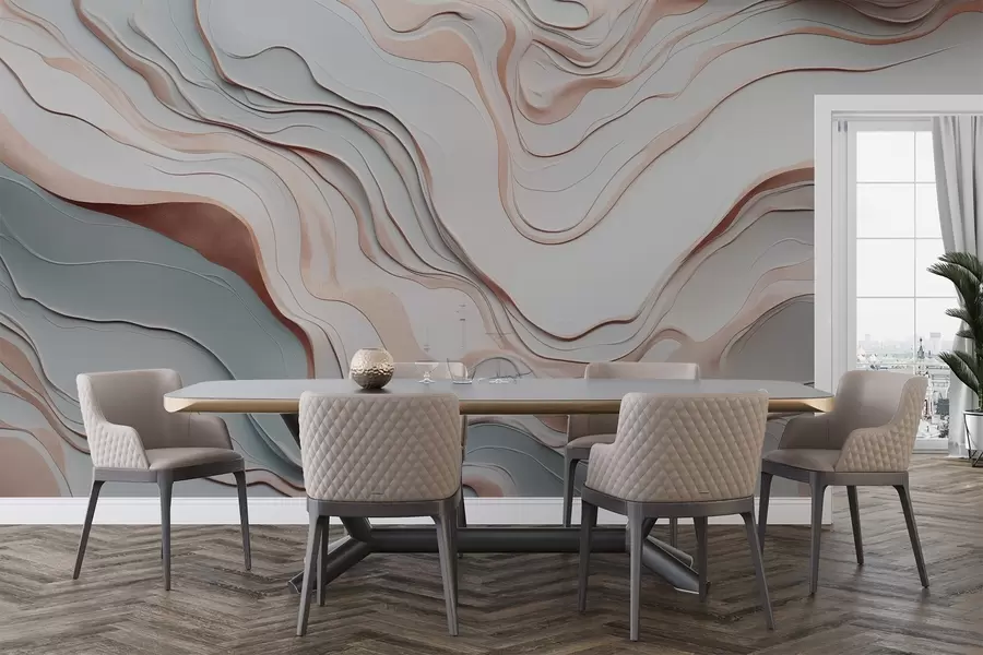 wall murals layers, waves, abstraction, pink, grey, soft shapes, w04255v1