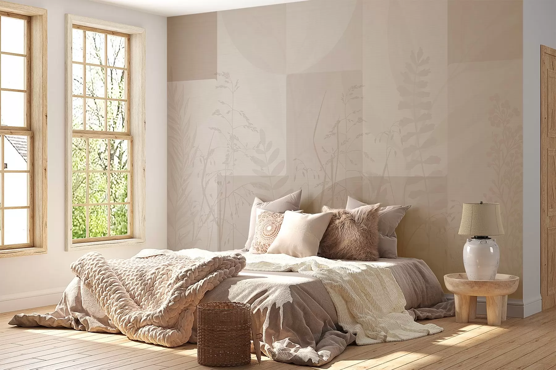 wall murals Abstraction with plants, geometry w04240