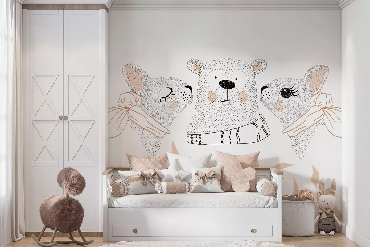 wall murals Funny animals, hares and a bear cub w04269