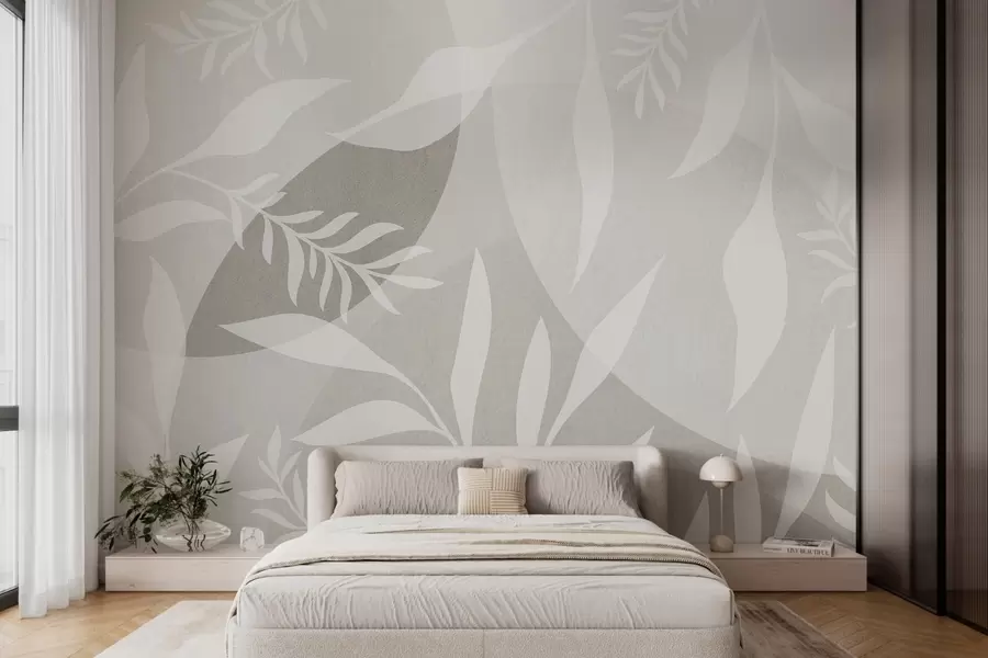 wall murals Silhouettes of twigs against a background of abstract circles w04270