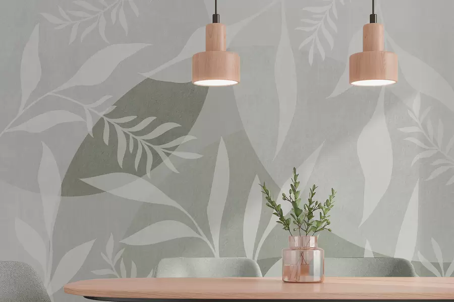 wall murals Silhouettes of twigs on a background of abstract circles, shades of green w04270v2