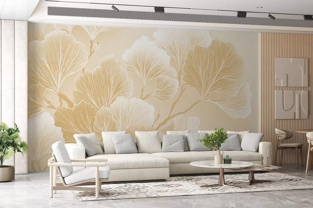 wall murals Branch of leaves in yellow shades w09249v2