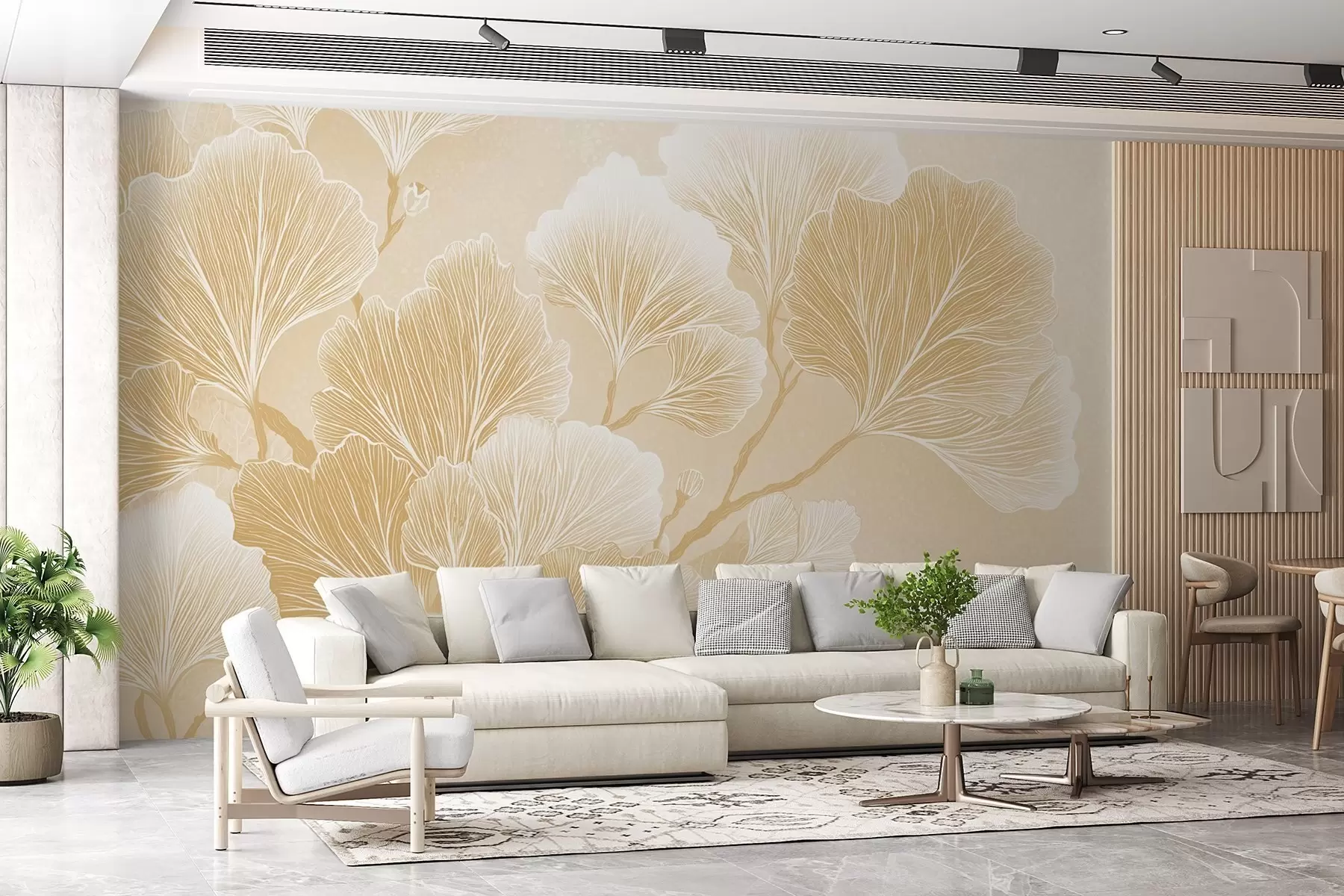 wall murals Branch of leaves in yellow shades w09249v2