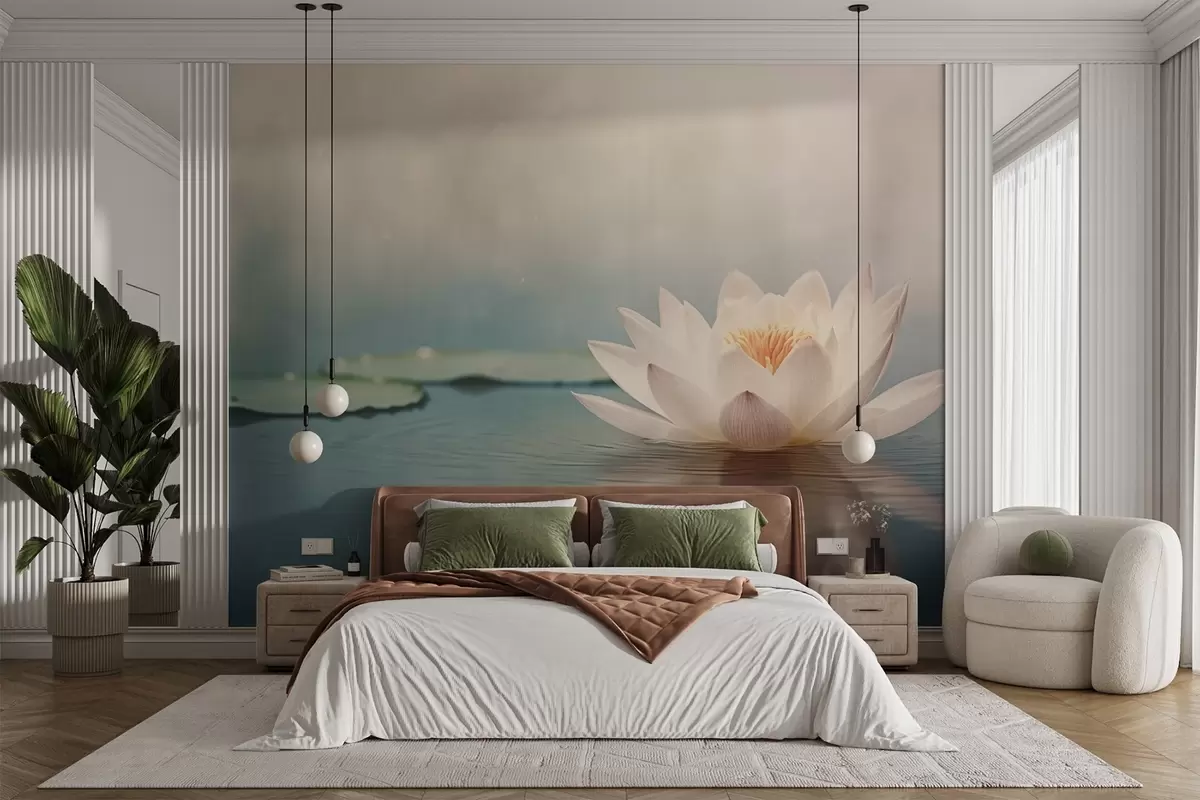 wall murals White lotus flower on the water w04272