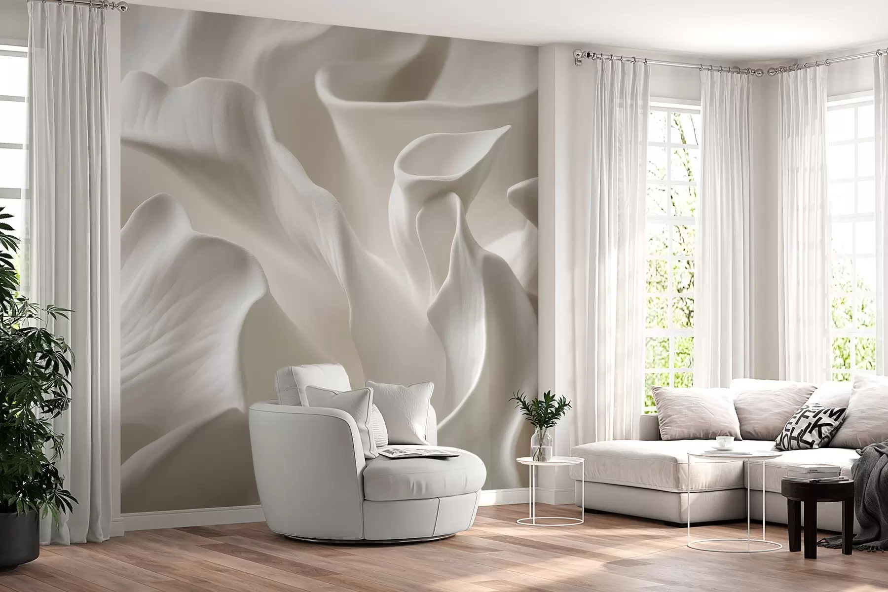 wall murals wavy petals with imitation of volume w04212