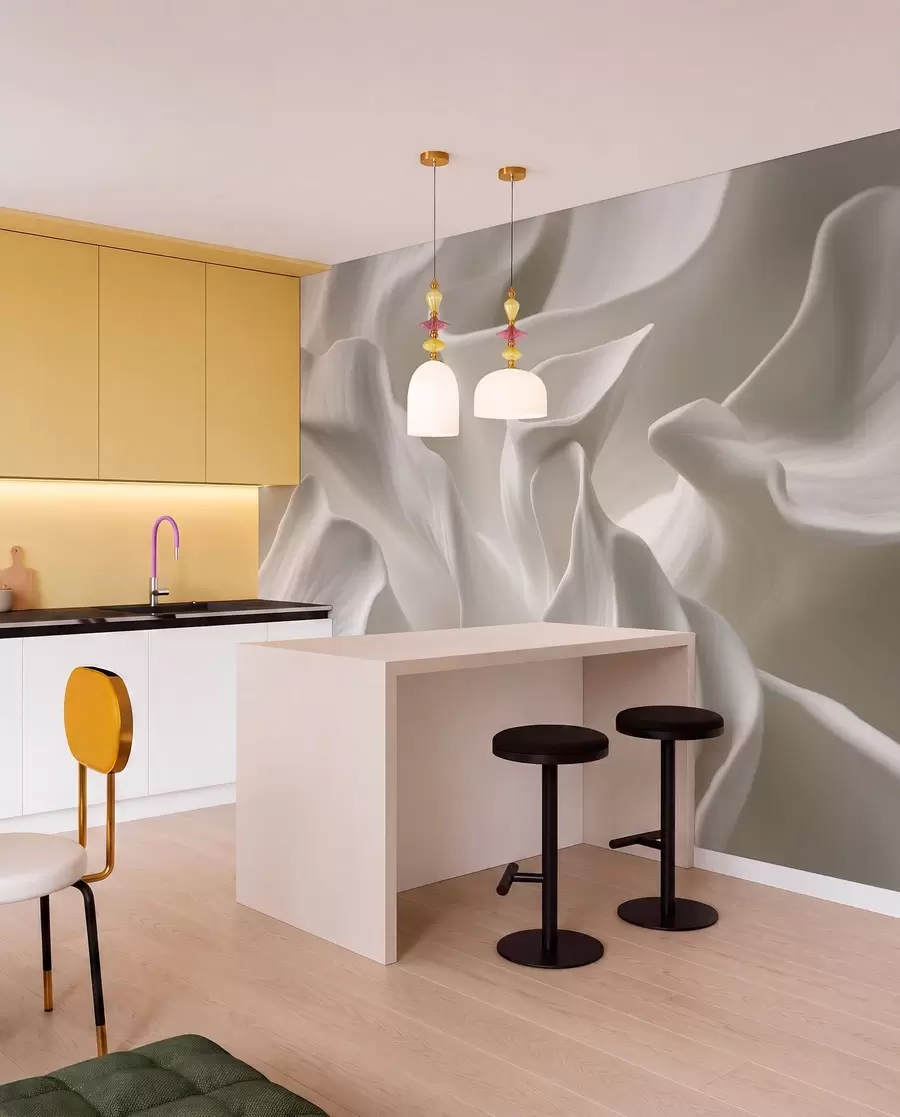 wall murals wavy petals with imitation of volume w04212