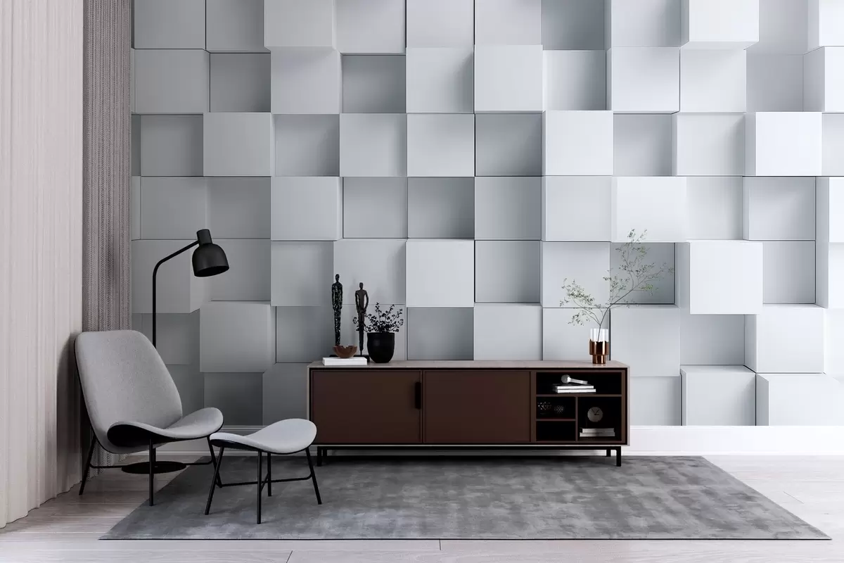 wall murals imitation of volumetric white cubes w04283
