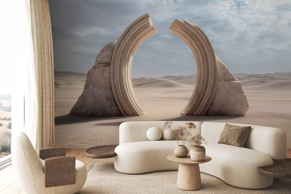 wall murals surrealistic desert landscape with a large architectural arch w04284