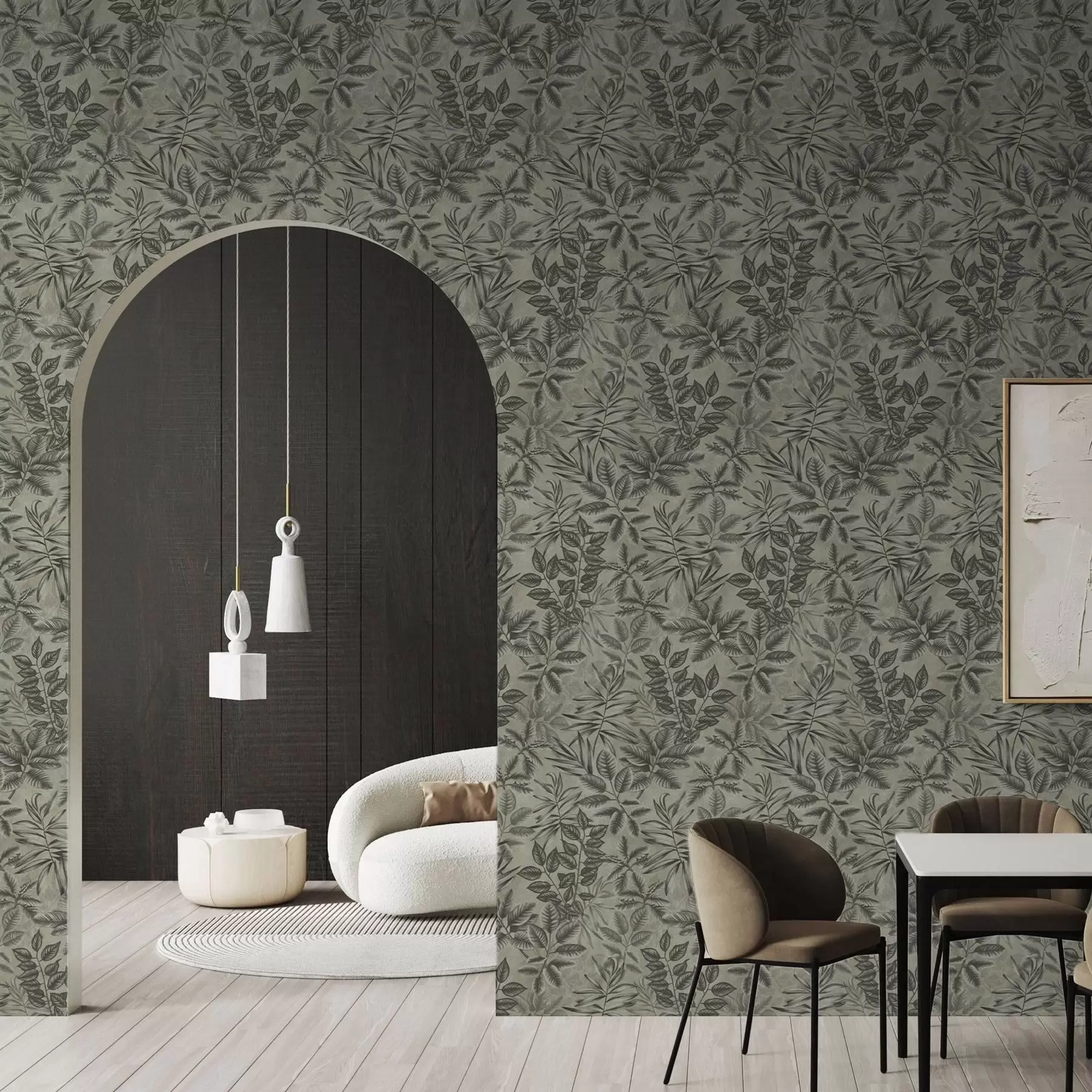 wall murals Gray tropical leaves of various shapes on a vintage background a00297