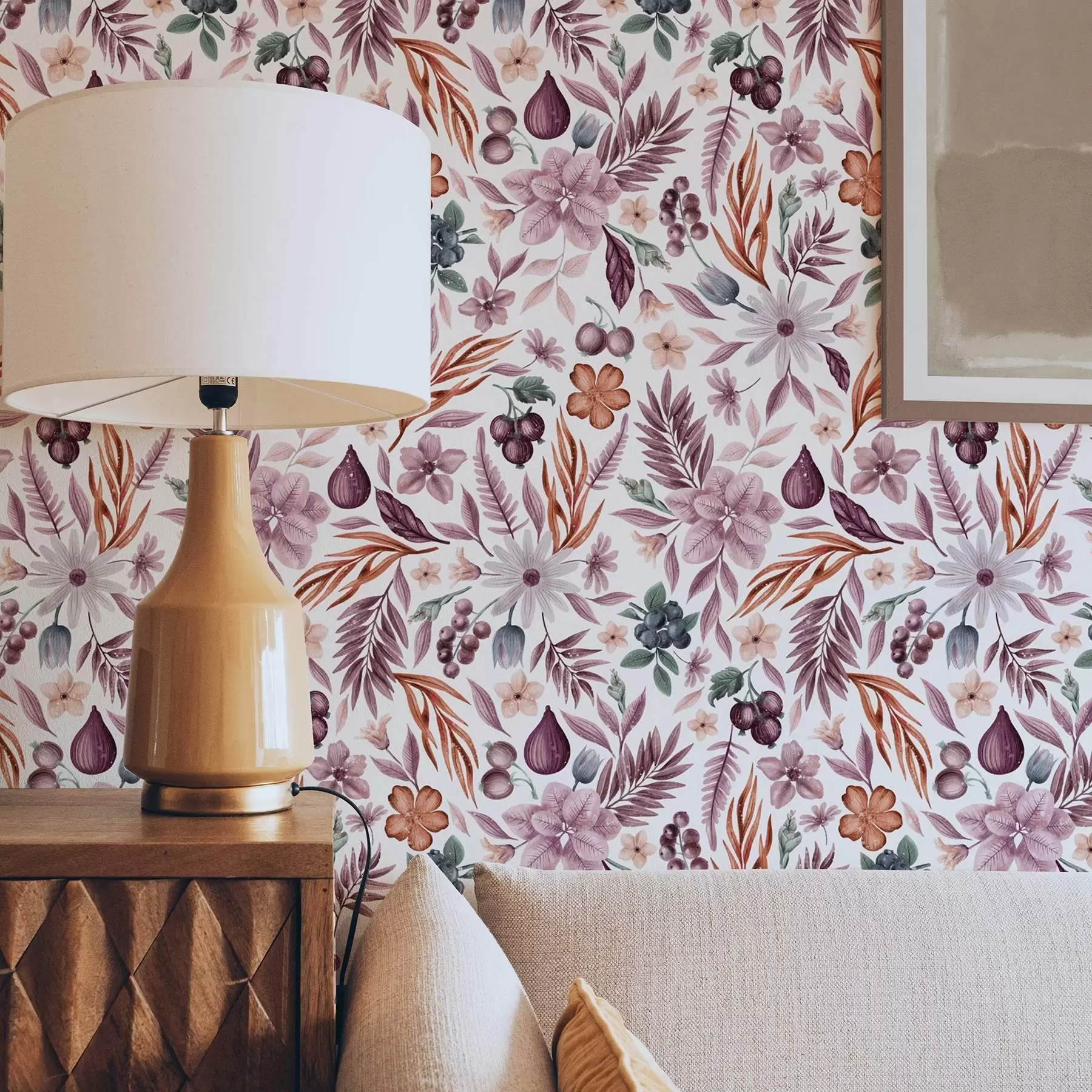 wall murals Bright berries, flowers and leaves in watercolor style a00298