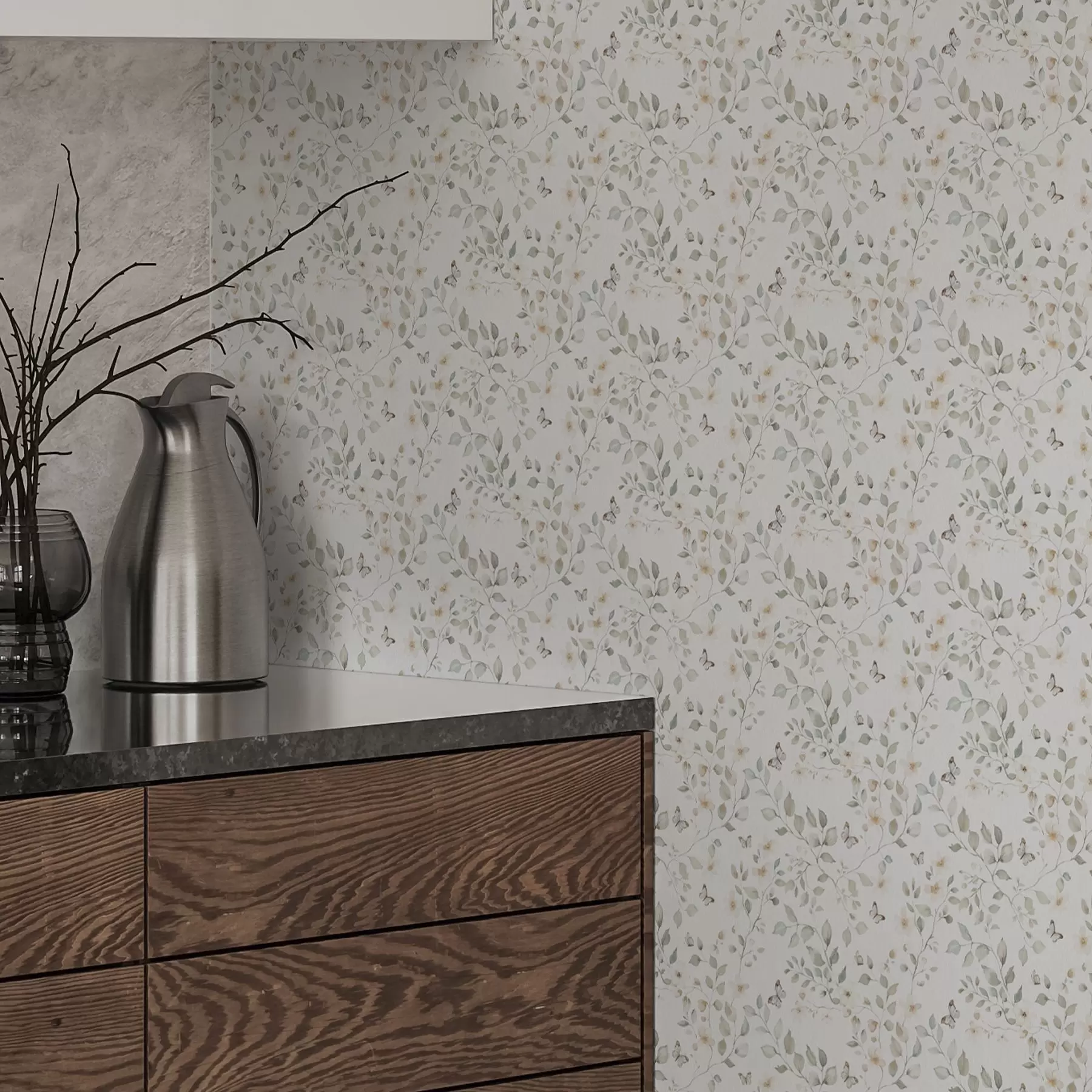 wall murals Light branches with leaves and flowers in small repetition a00343