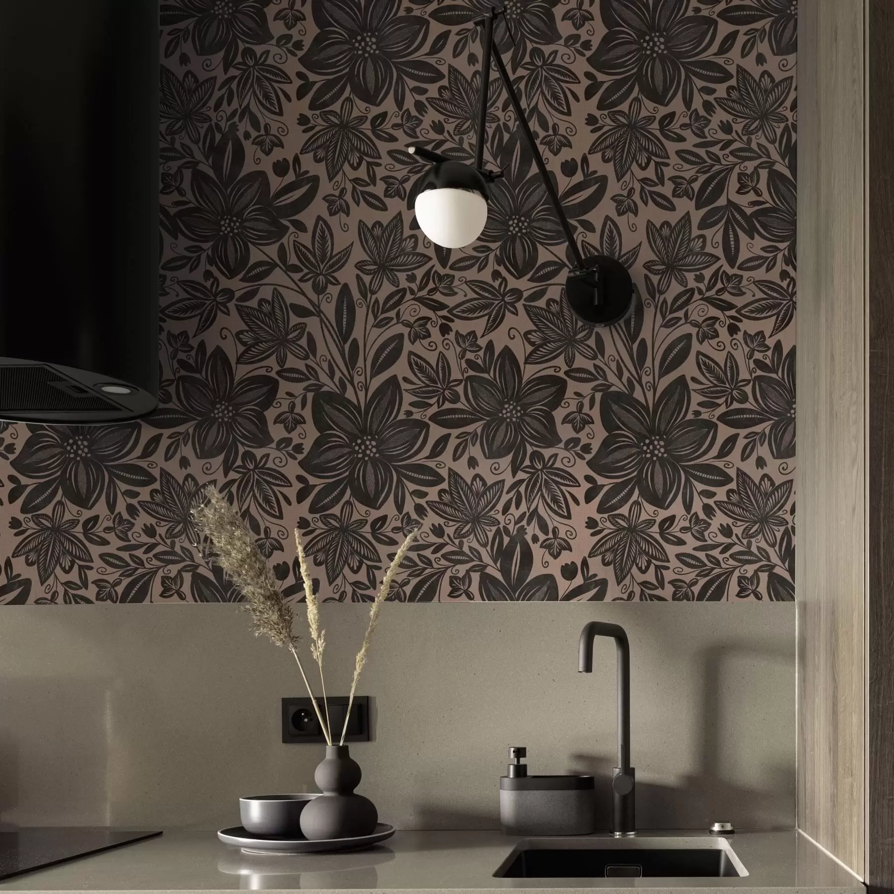 wall murals Black and pink ethnic floral pattern and pink ethnic floral pattern a00351