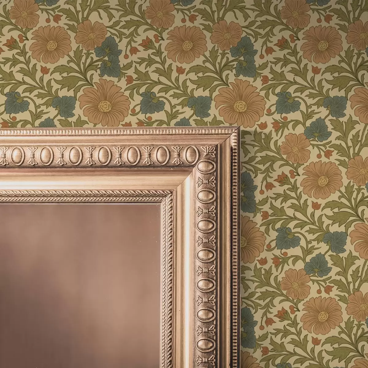 Wallpaper Orange flowers with leaves in Art Nouveau style a00409