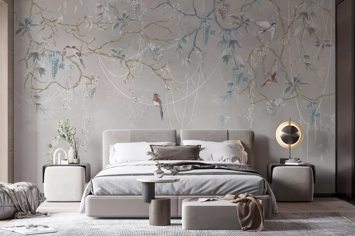wall murals Variant with a very light background and blue accents w04302v2