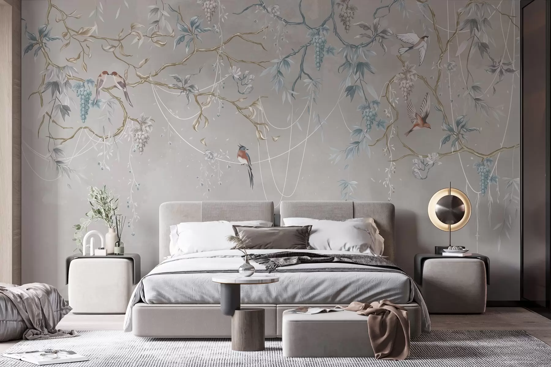 wall murals Variant with a very light background and blue accents w04302v2