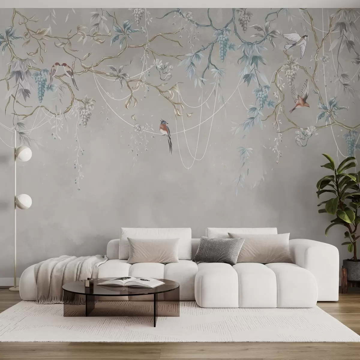 wall murals Variant with a very light background and blue accents w04302v2