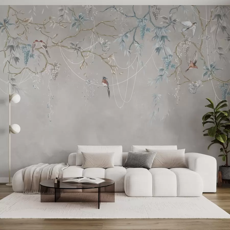 wall murals Variant with a very light background and blue accents w04302v2