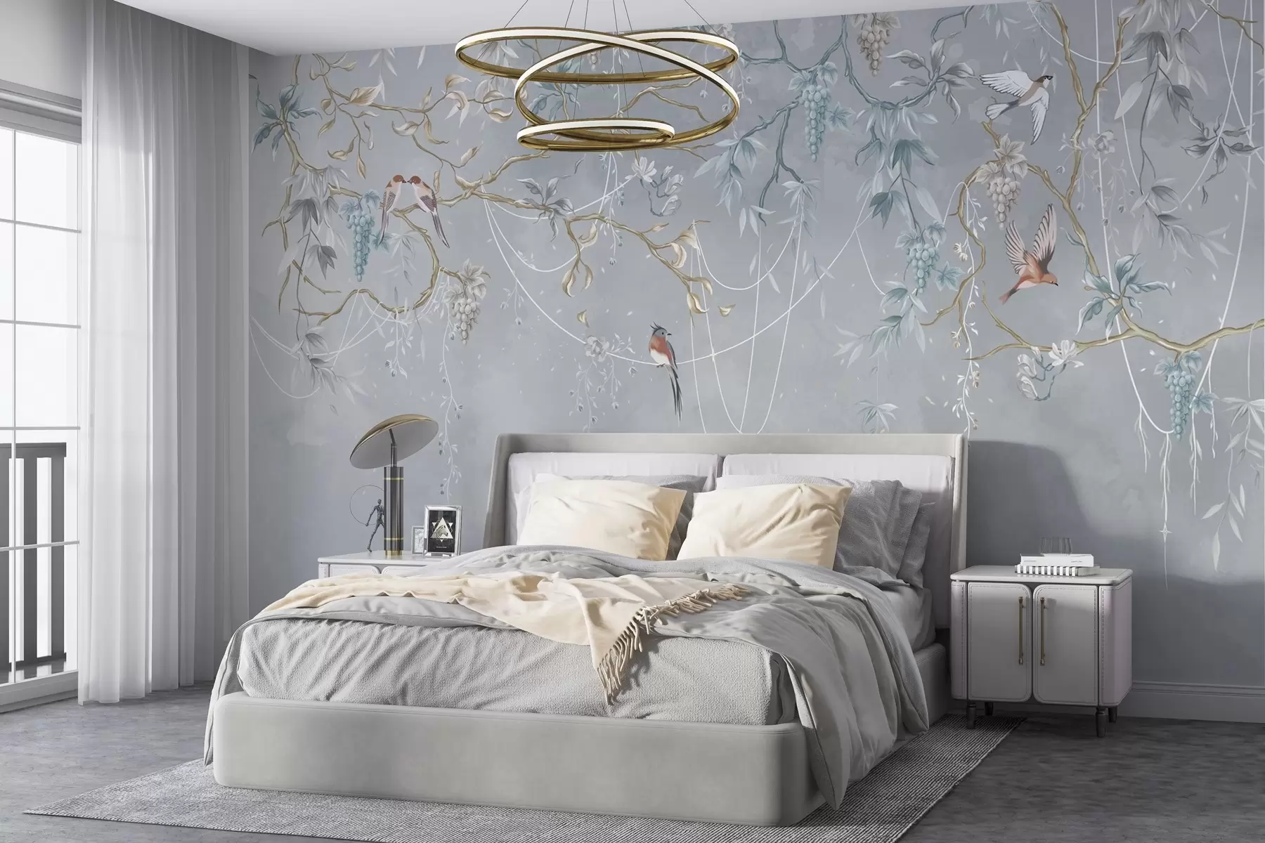 wall murals Cold variant with blue background and thin branches w04302v3