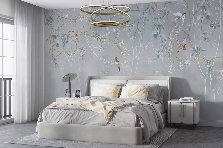 wall murals Cold variant with blue background and thin branches w04302v3