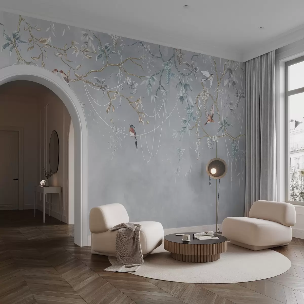wall murals Cold variant with blue background and thin branches w04302v3