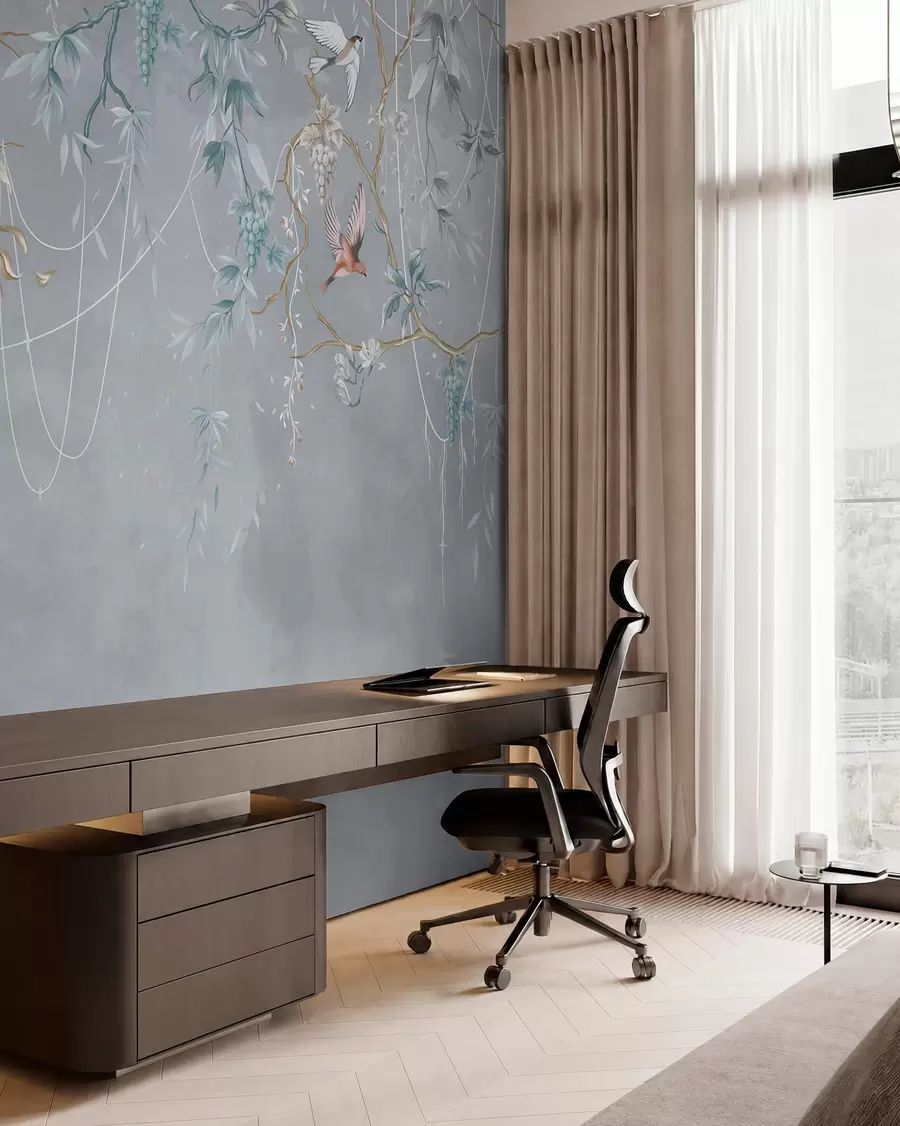 wall murals Cold variant with blue background and thin branches w04302v3