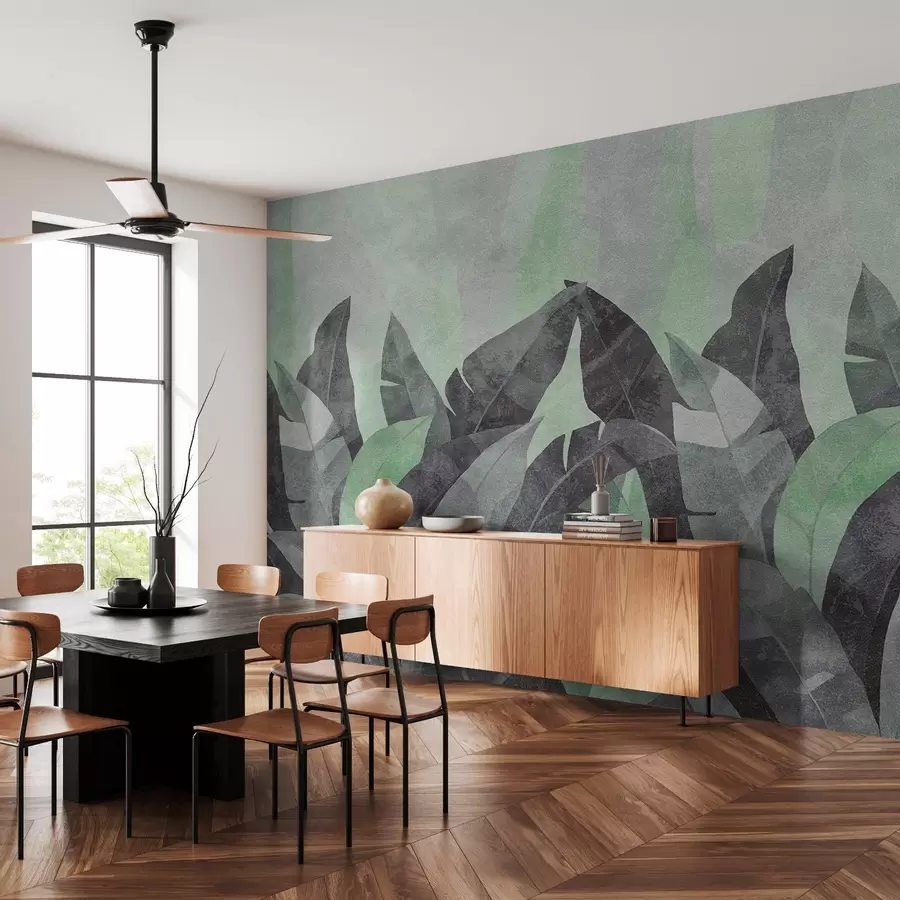 wall murals textured banana leaves in shades of green and gray w04285v1