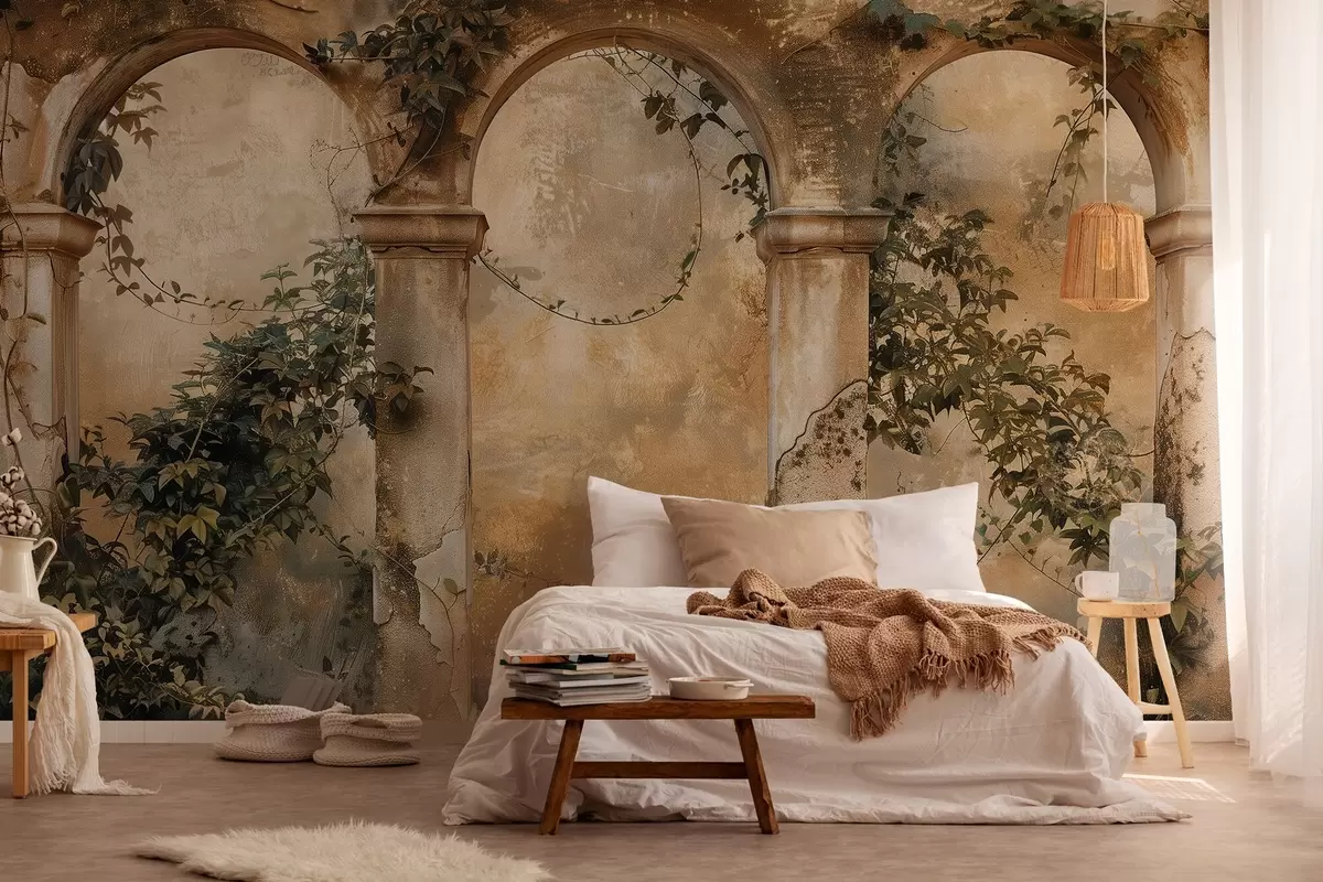wall murals tinted retro arches with ivy w04304