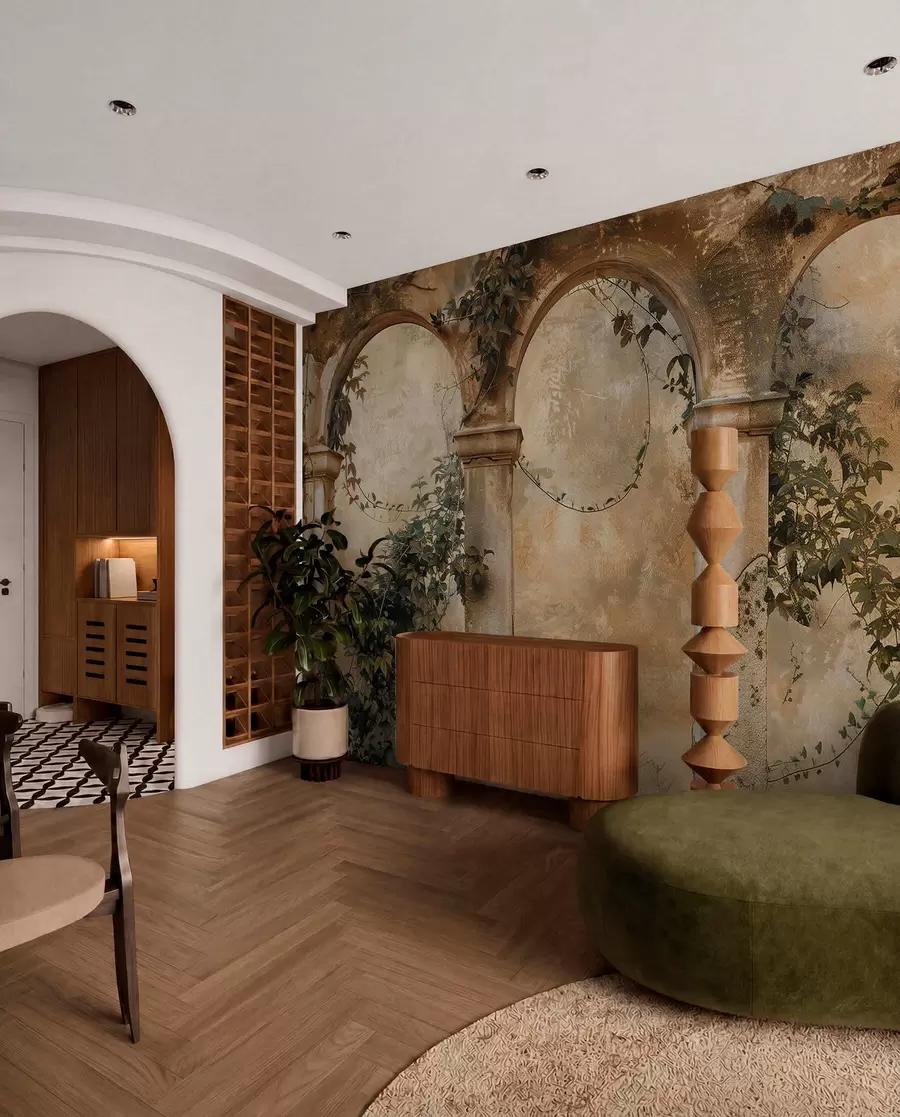 wall murals tinted retro arches with ivy w04304