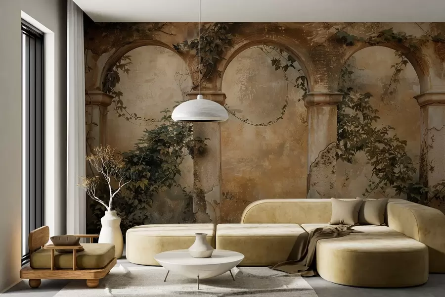 wall murals tinted retro arches with ivy w04304