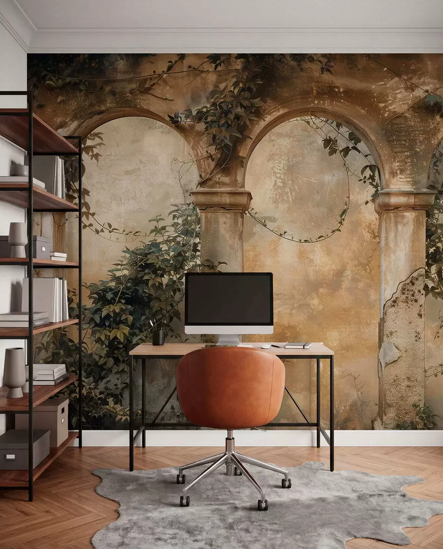 wall murals tinted retro arches with ivy w04304