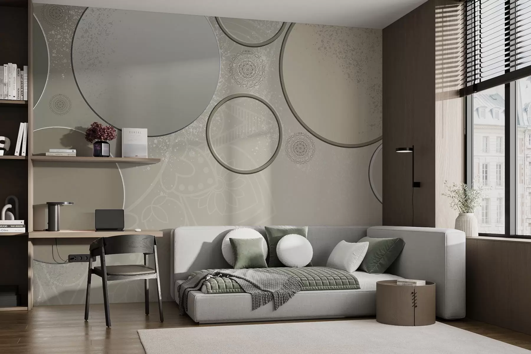 wall murals Variety of circles on a translucent background w09181