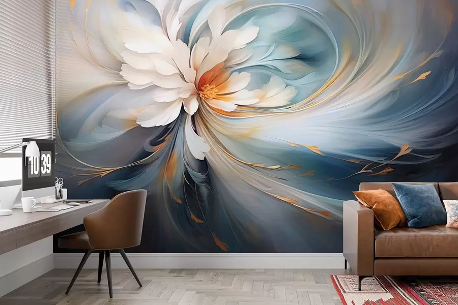 wall murals Abstract flower in blue and orange tones w09270v1