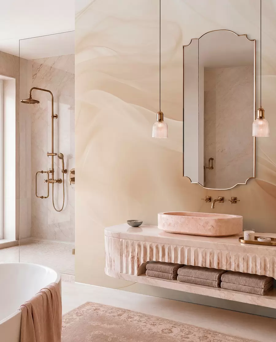 wall murals Beige smoky waves in abstract style w09273