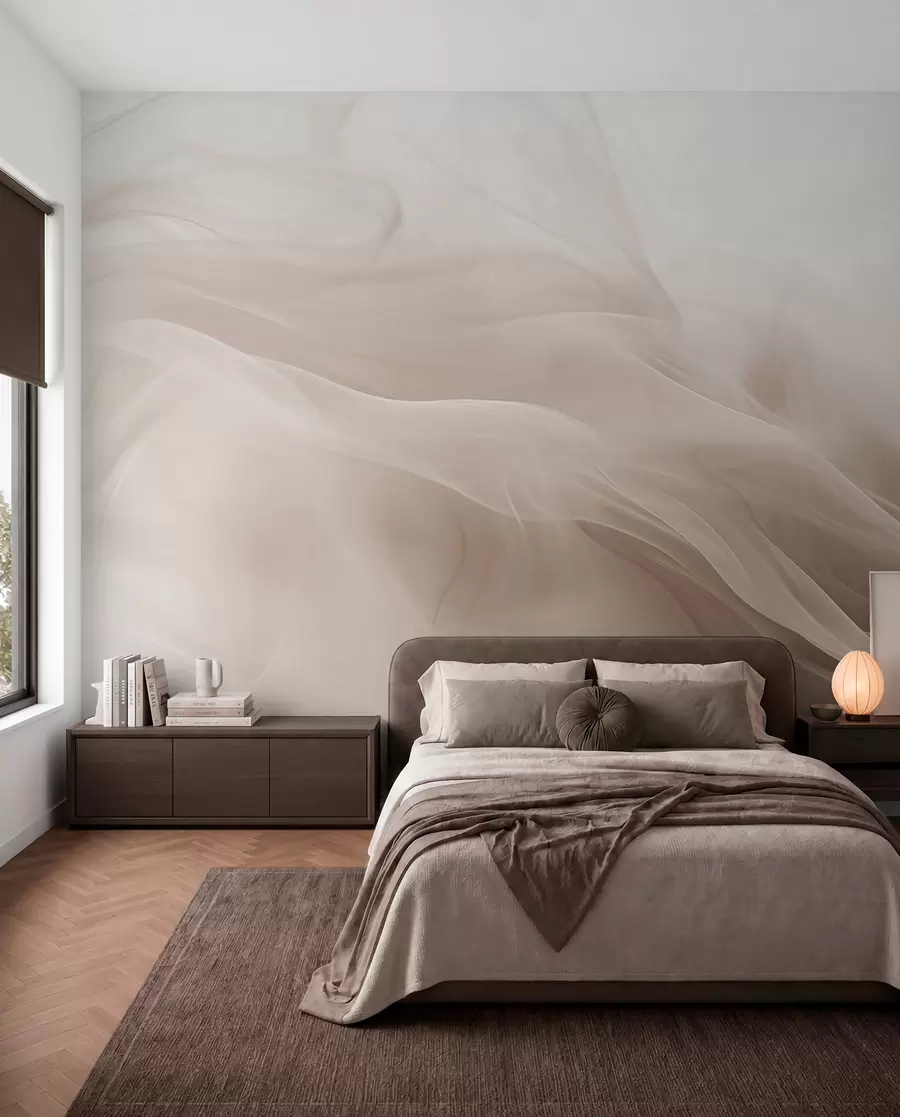 wall murals Soft beige smoky waves in abstract style w09273v1