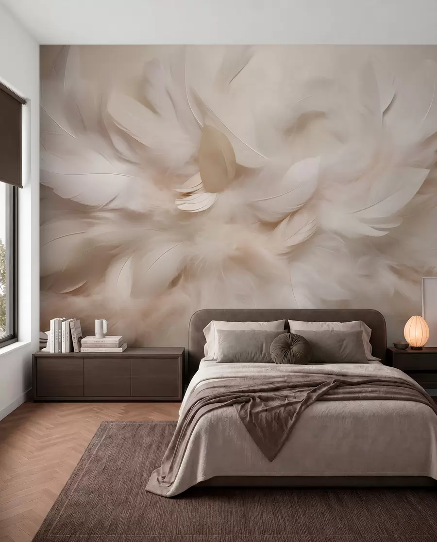 wall murals Fluffy feathers and down in creamy shades w09274