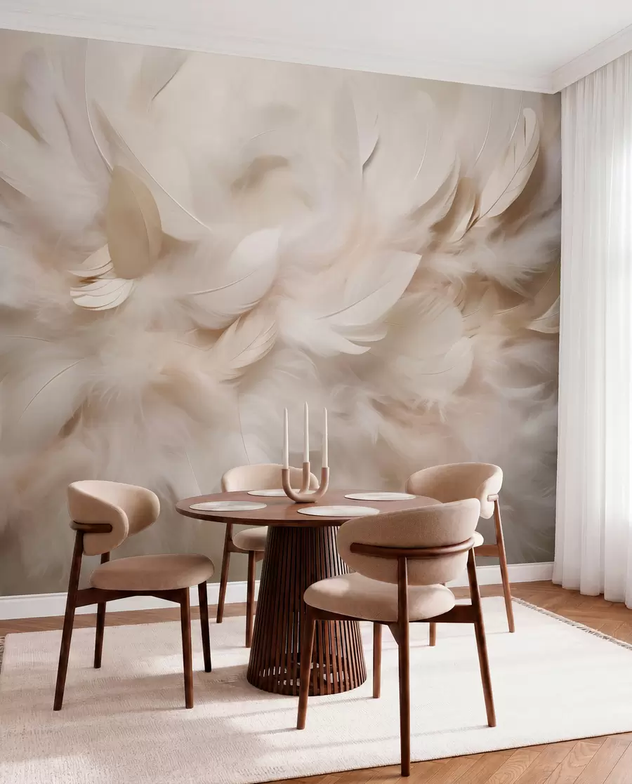 wall murals Fluffy feathers and down in creamy shades w09274