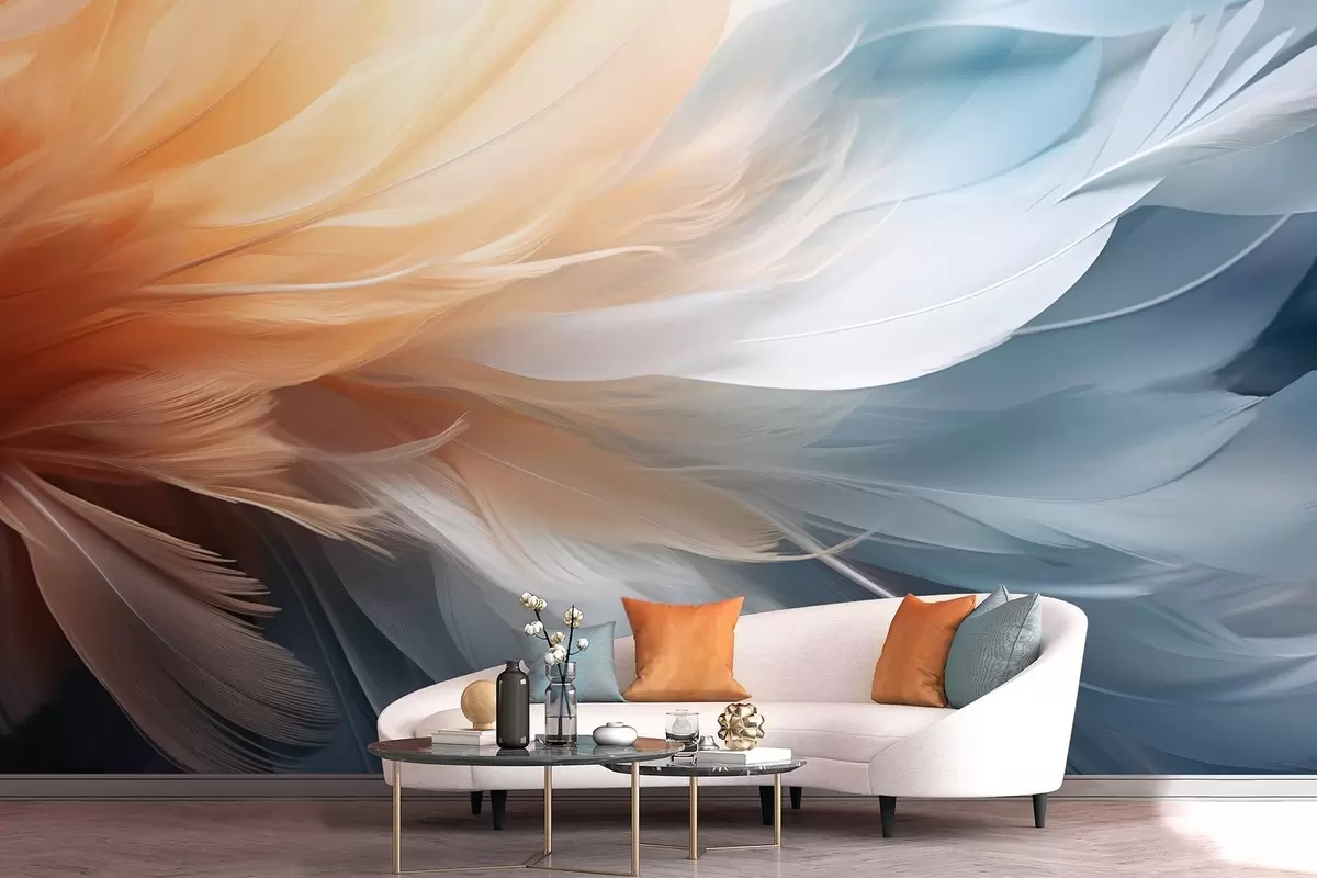 wall murals Delicate feathers in orange and blue gradient tones w09282