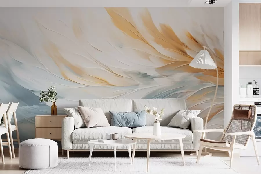 wall murals Abstract feathers in soft blue and orange tones w09283