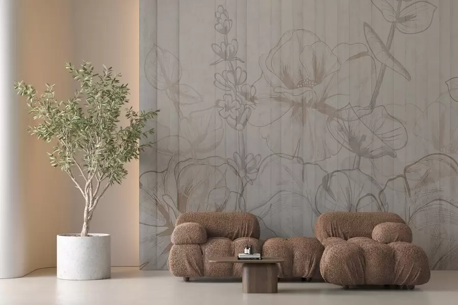 wall murals Plant silhouettes on a concrete background w04327