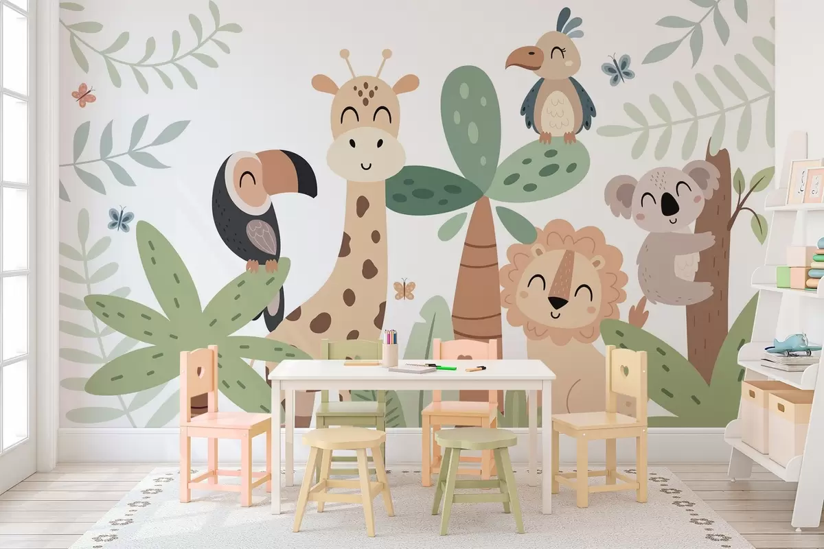 wall murals Cute animals in the jungle w04357